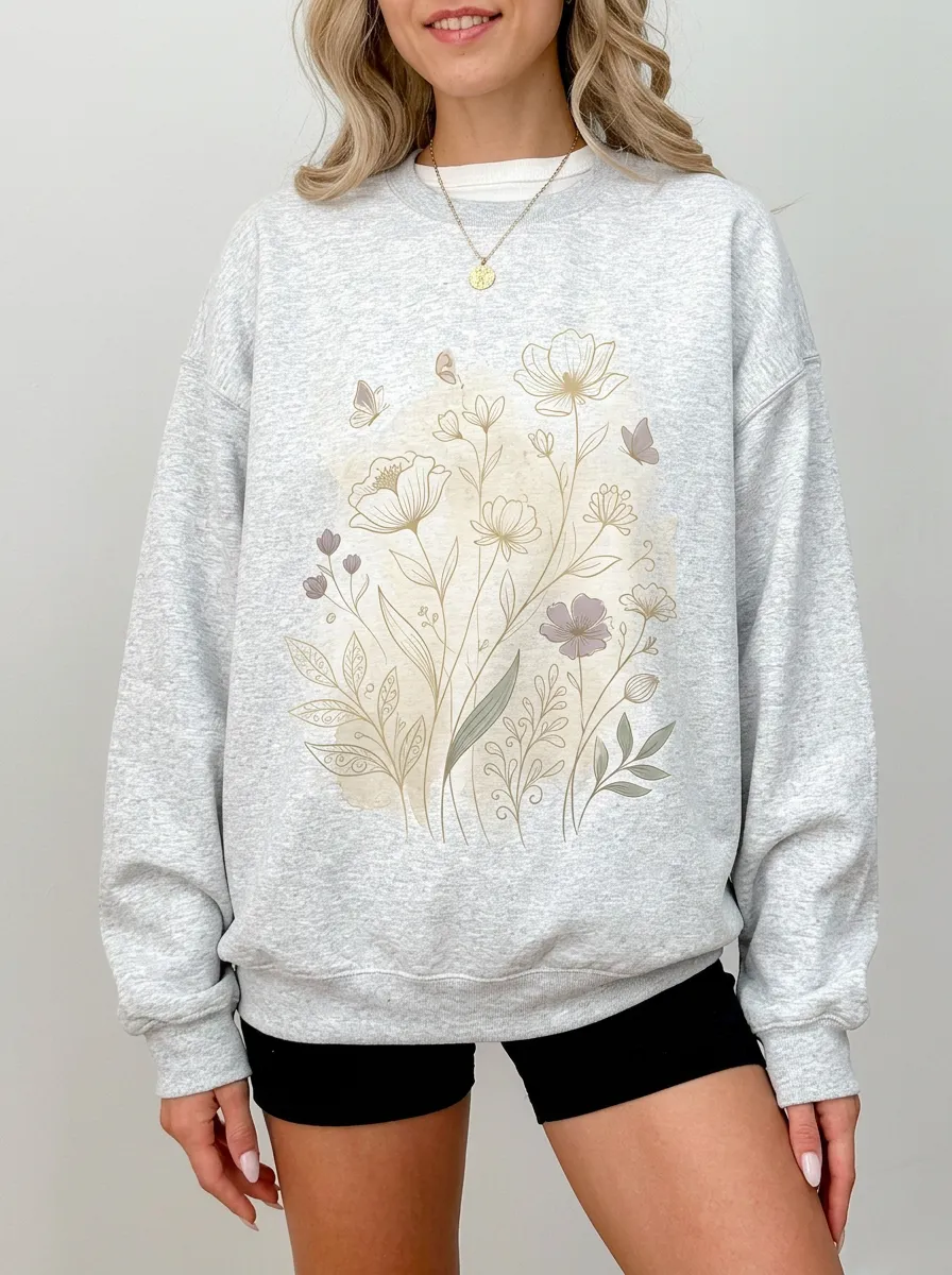 Women's Botanical Floral Butterfly Aesthetic Printed Sweatshirt