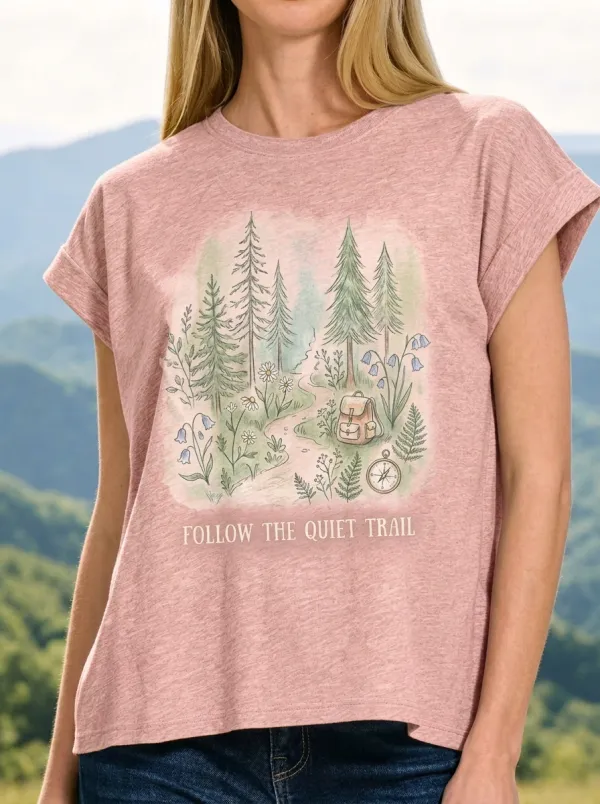 Women's Nature Lover Forest Trail Backpack Compass Printed T-shirt