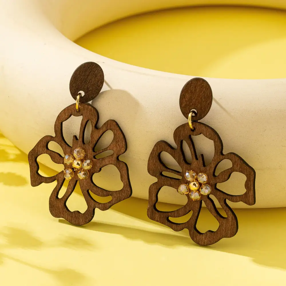 Wooden Floral Drop arrings