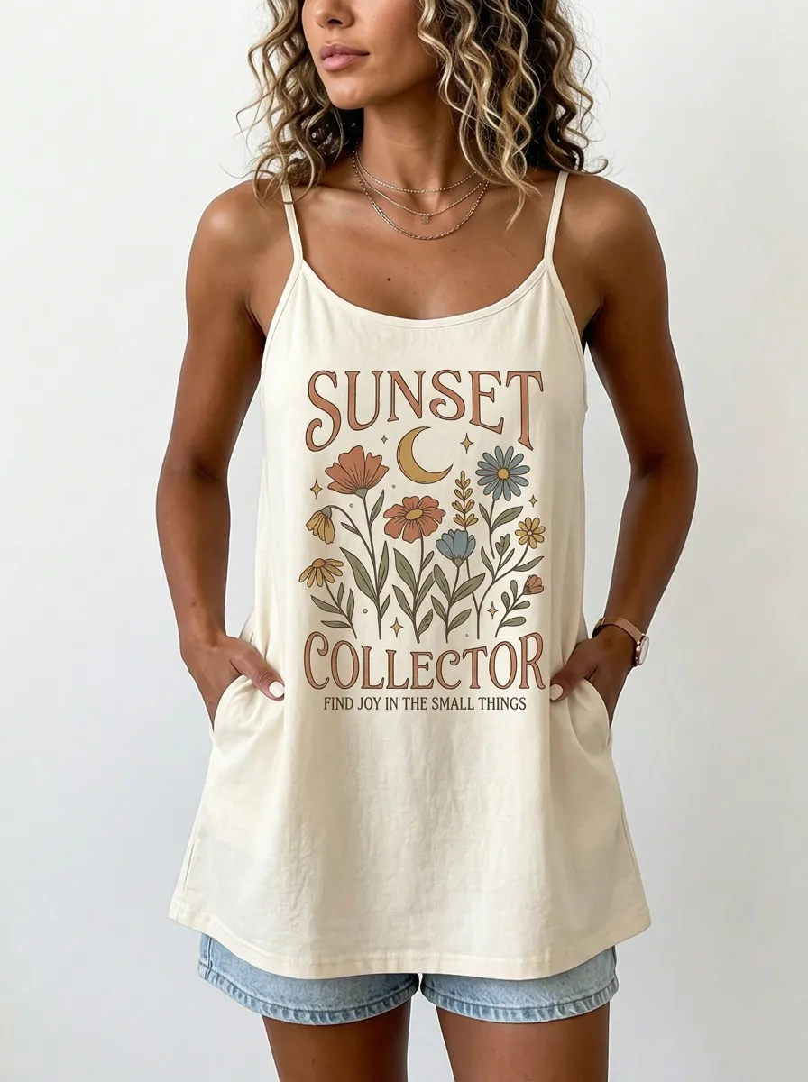 Women's Boho Floral Moon Sunset Collector Printed Tank Top