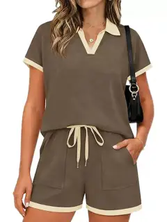 Relaxed Drawstring Pocketed Top and Shorts Matching Set