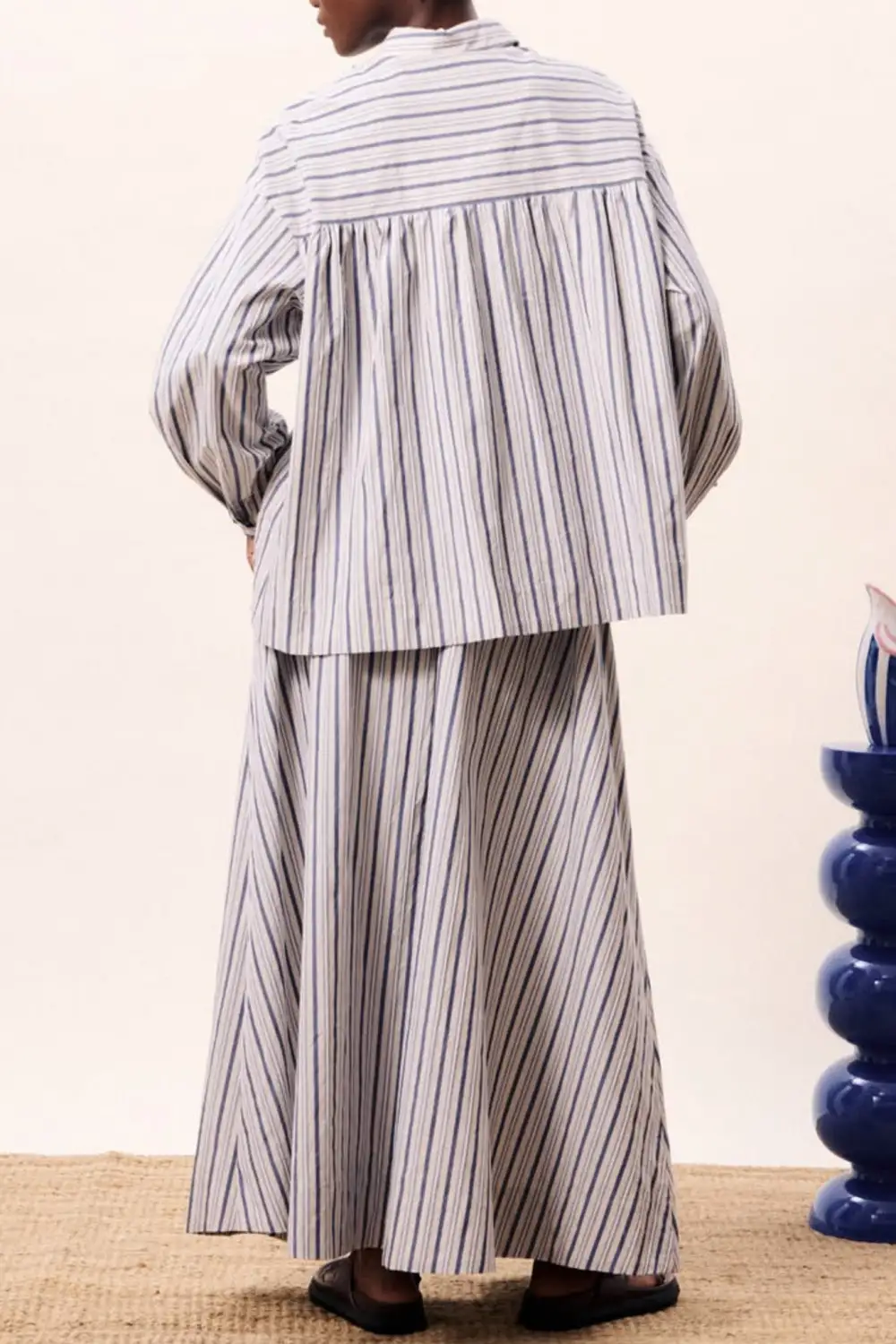 Striped Button Front Collared Oversized Shirt