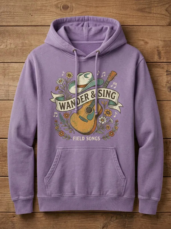 Guitar Cowboy-Hat Floral Unisex Country Music Pullover Hoodie
