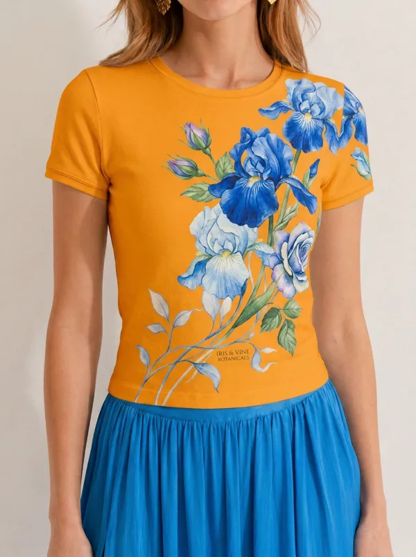 Women's Floral Lover Blue Iris Botanical Printed T-shirt