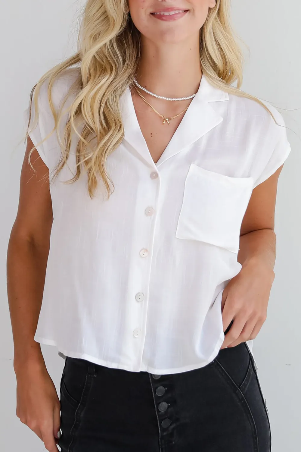 Short Cap Sleeves White Blouse