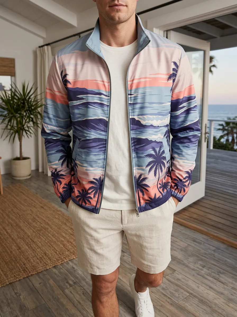Men's Tropical Beach Sunset Palm Tree Rugged Studio Jacket