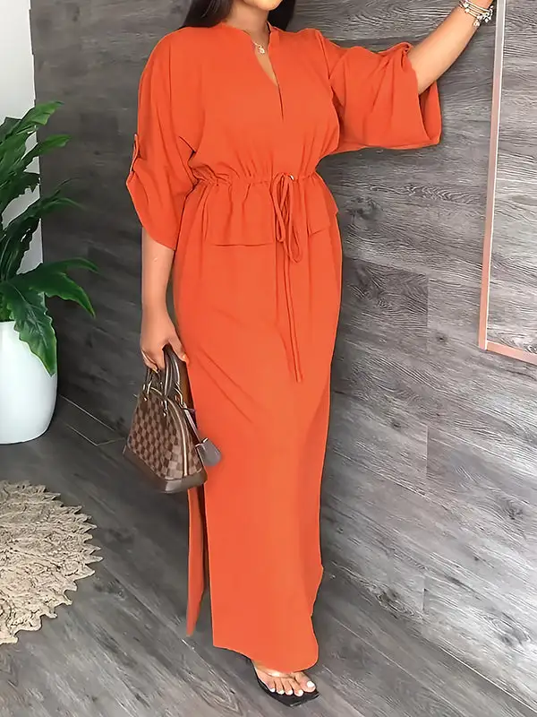 Drawstring Neck Maxi Dress