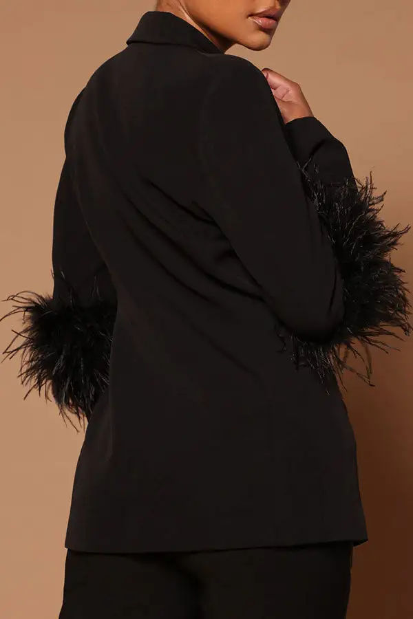 Feather Trim Stylish Pant Suit