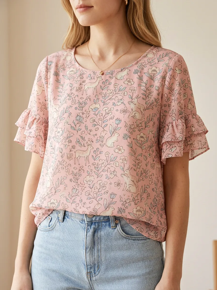 Rabbit Deer Nature Women's Loose Printed Blouse