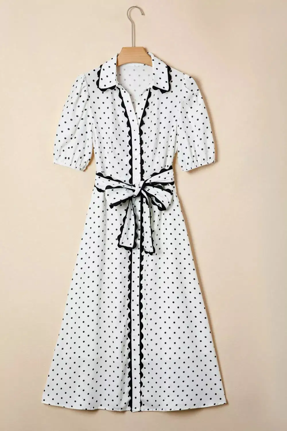 Half-Sleeve Polka-Dot Midi Dress