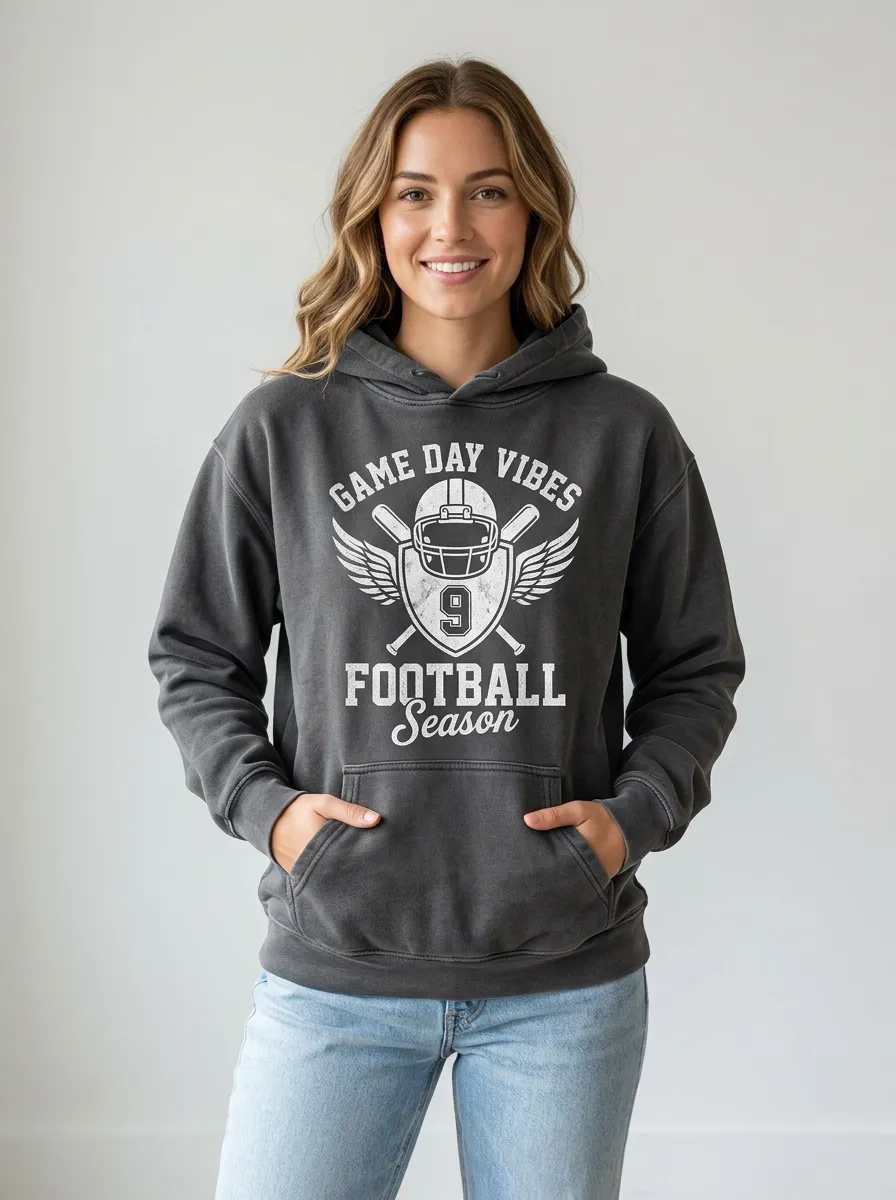 Women's Football Lover Game Day Helmet Wings Graphic Hoodie