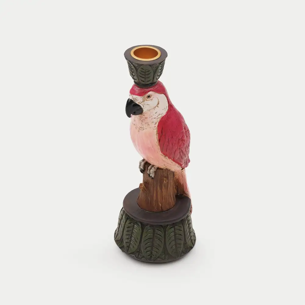 Red Pink Macaw Polyresin Candle Holder