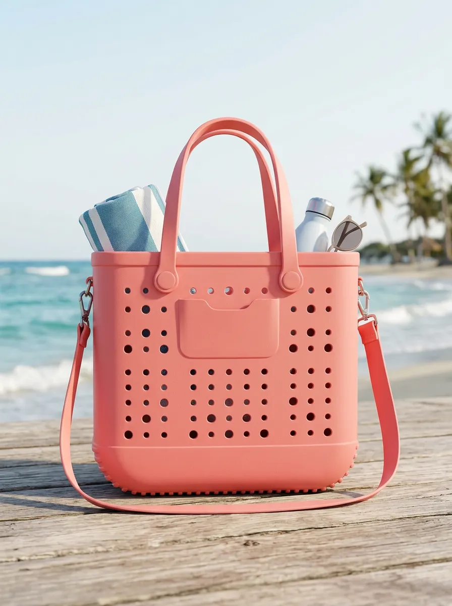 Perforated Rubber-Look Vacation Summer Perforated Beach Tote Bag