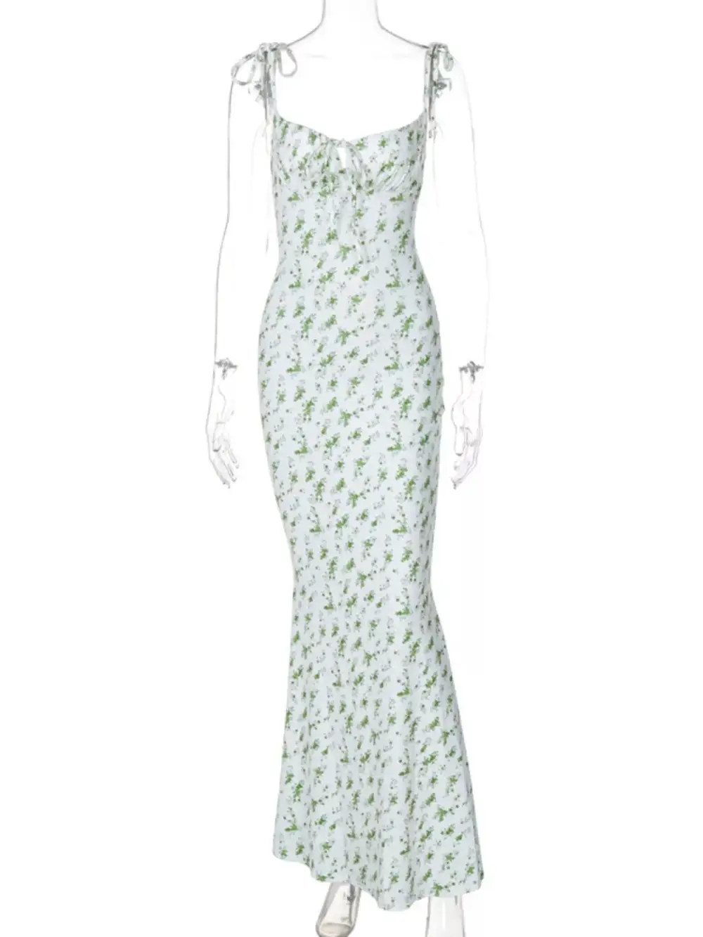 Relaxed Floral Print Tie Strap Bodycon Maxi Dress