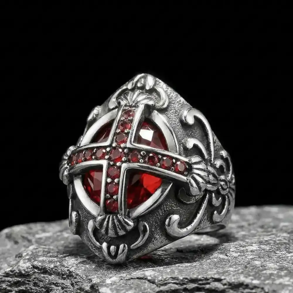 Men's Stone Gothic Cross Ring
