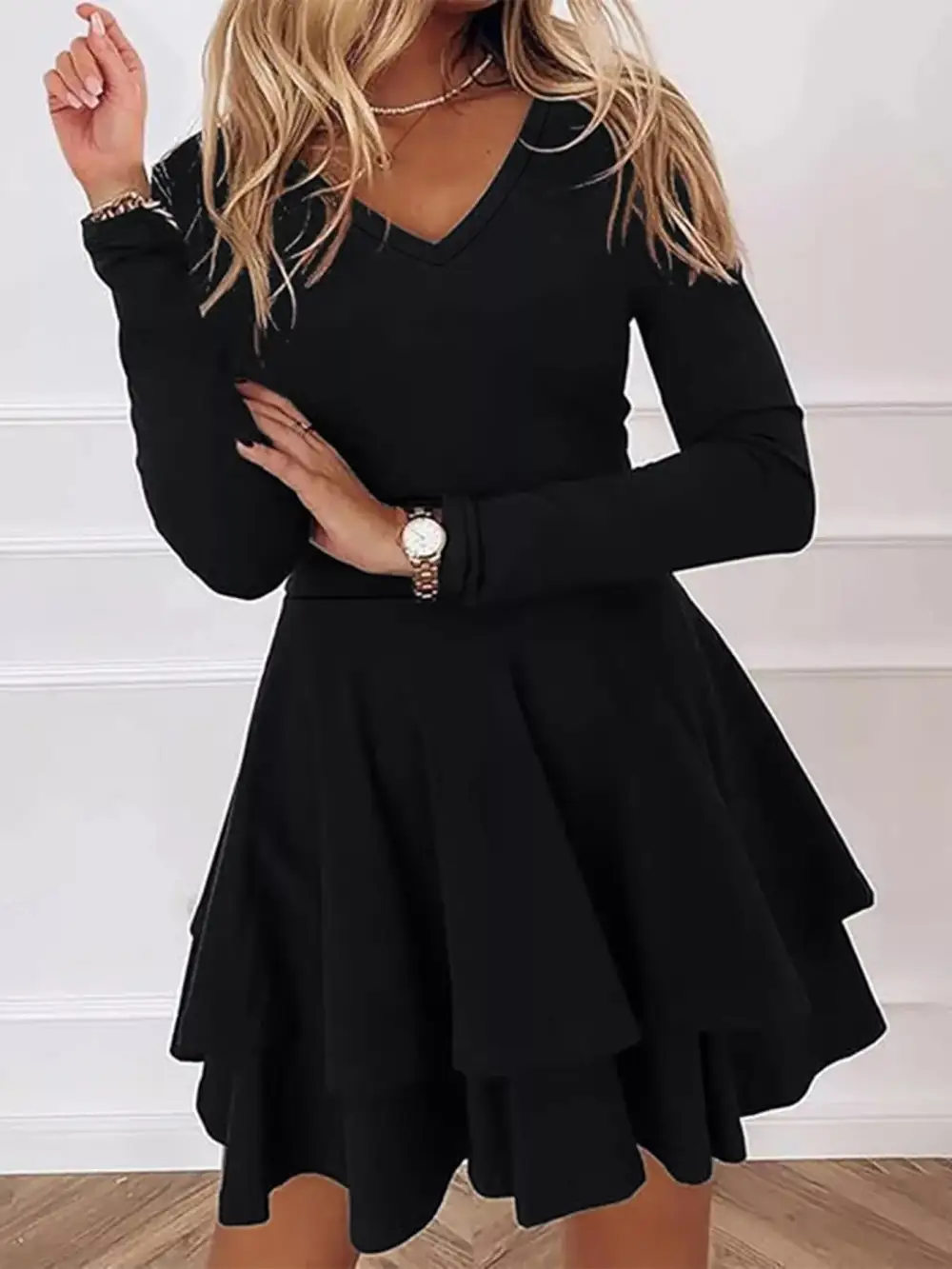 Finish V Neck Ruffle Mini Dress