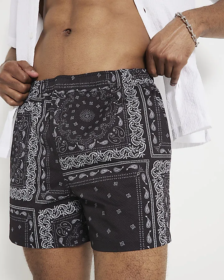 Men's Black Art Print Bandana Short