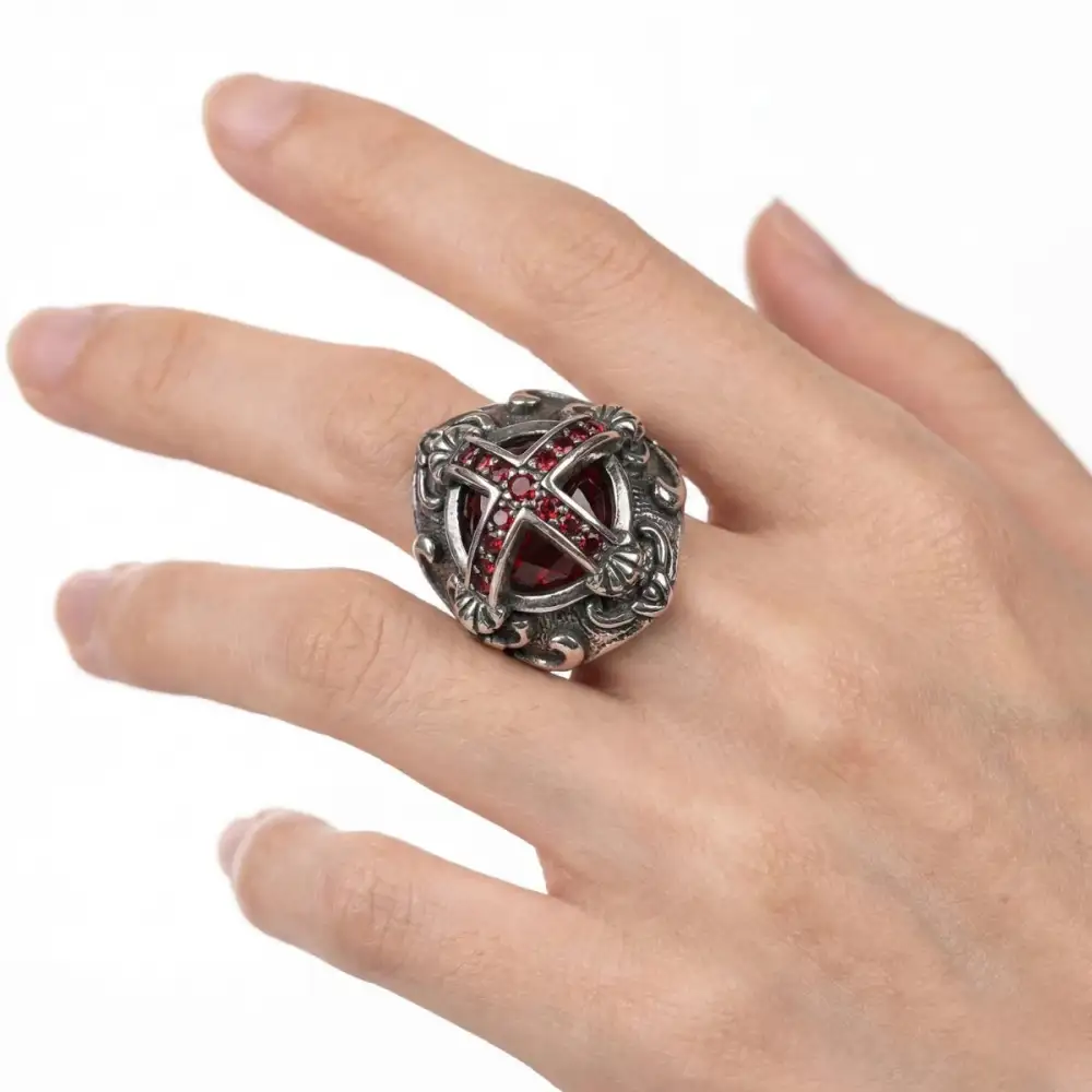 Men's Stone Gothic Cross Ring
