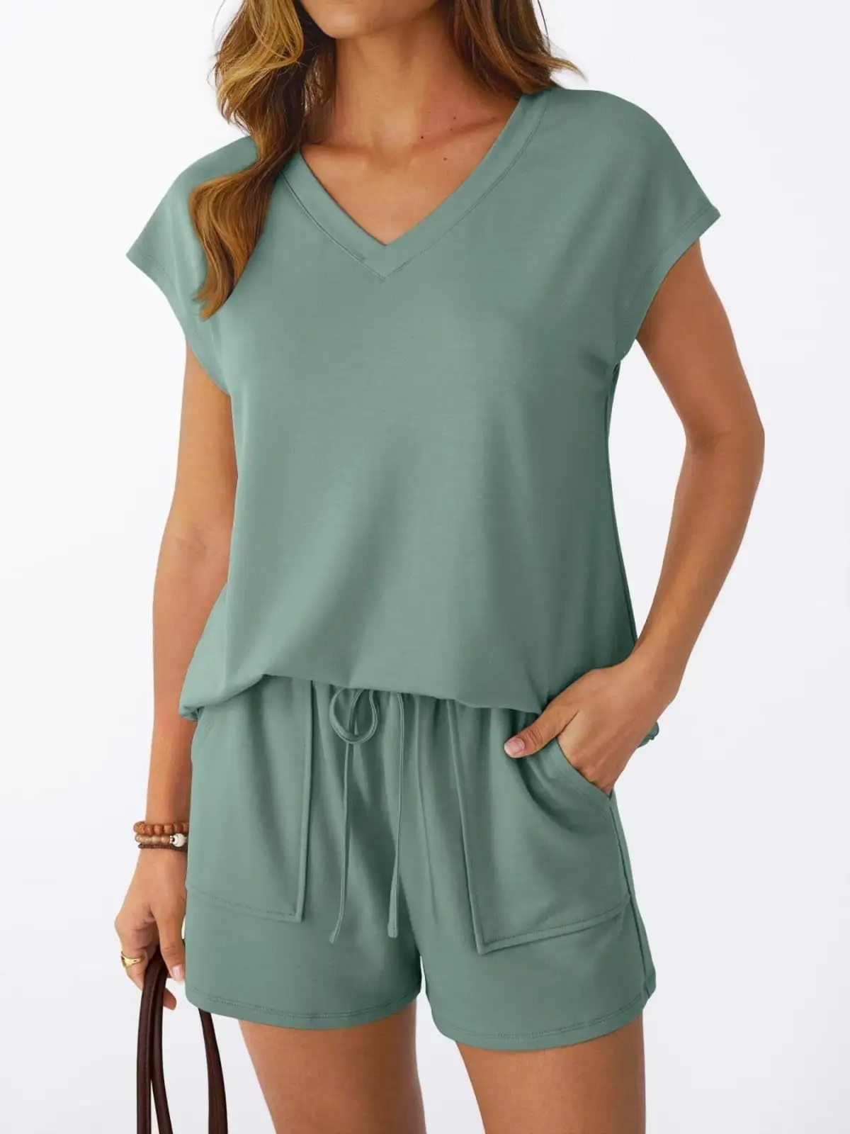 Relaxed Drawstring Pocketed Shirt and Shorts Matching Set