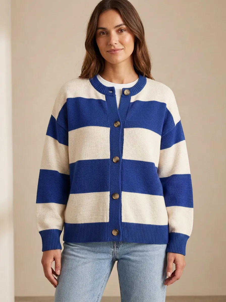 Relaxed Rugby Striped Knit Cardigan