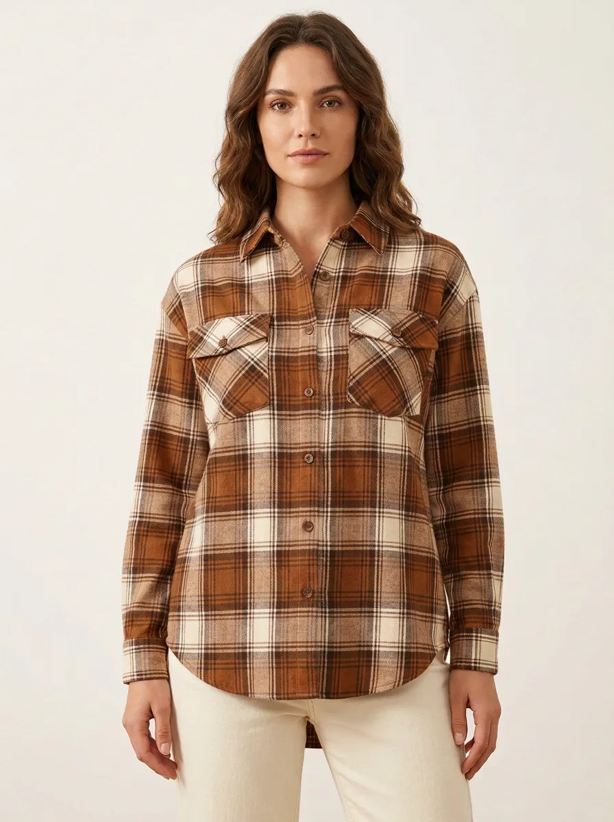 Autumnal Printed Plaid Plaid Long-Sleeve Shirt
