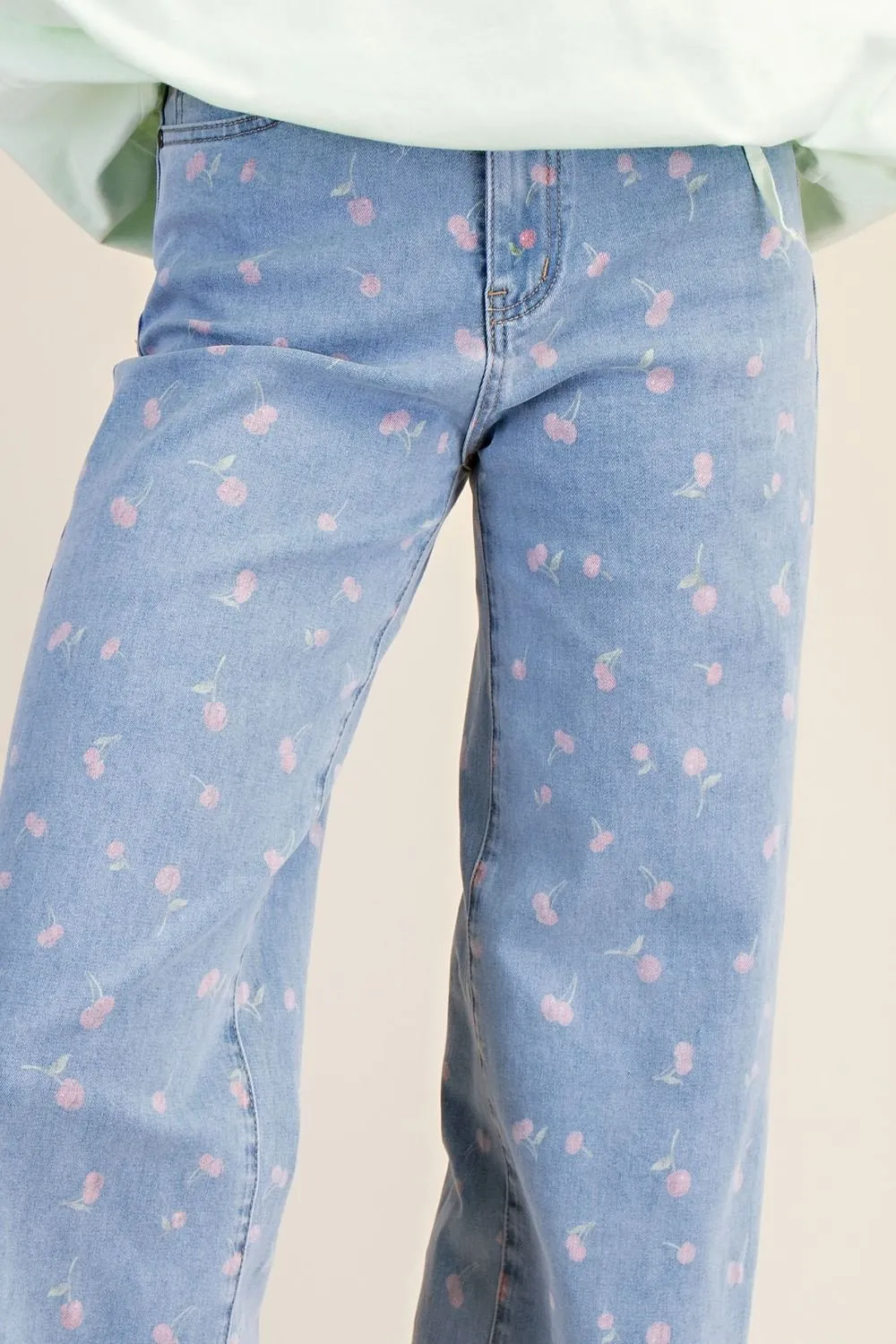 Cherry Printed Twill Jeans