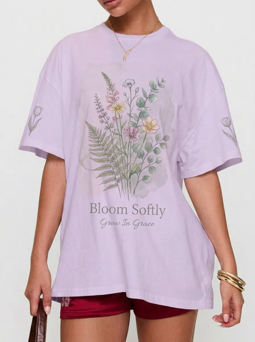 Women's Floral Lover Bloom Softly Watercolor Printed T-shirt