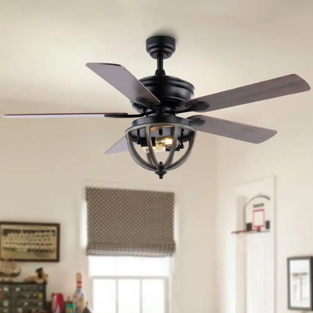Dual-Light Farmhouse Industrial Iron Dome Shade LED Ceiling Fan With Remote