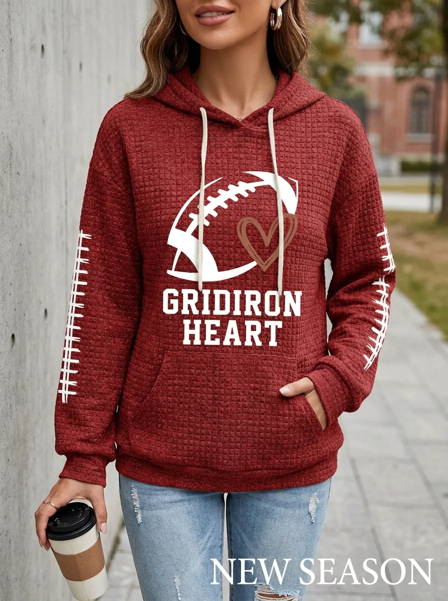 Women's Football Lover Gridiron Heart Graphic Printed Hoodie