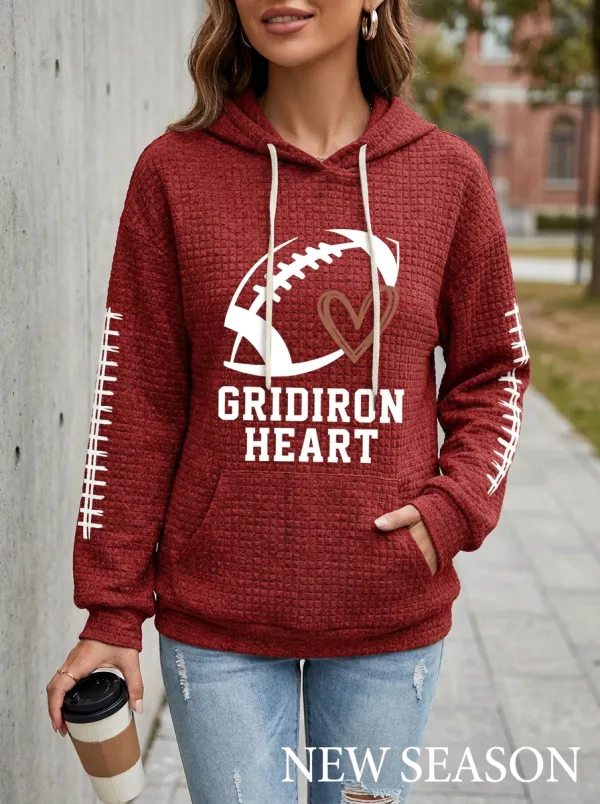 Women's Football Lover Gridiron Heart Graphic Printed Hoodie