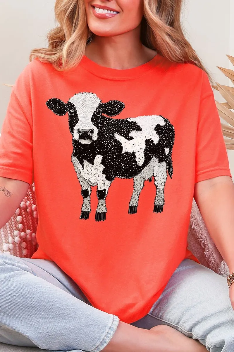 Faux Rhinestone Cow Tee