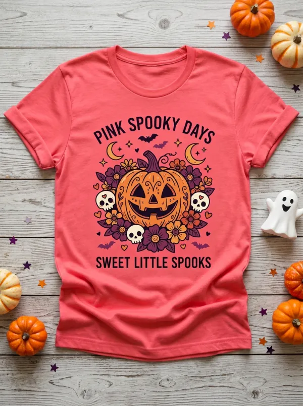 Pumpkin Skull Floral Halloween Graphic T-Shirt