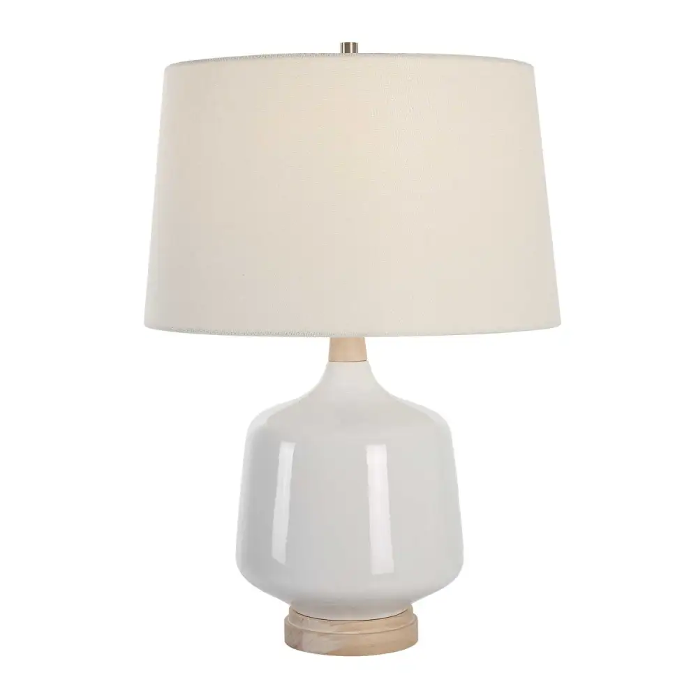 Organic Tapered Ceramic Wood Linen Table Lamp