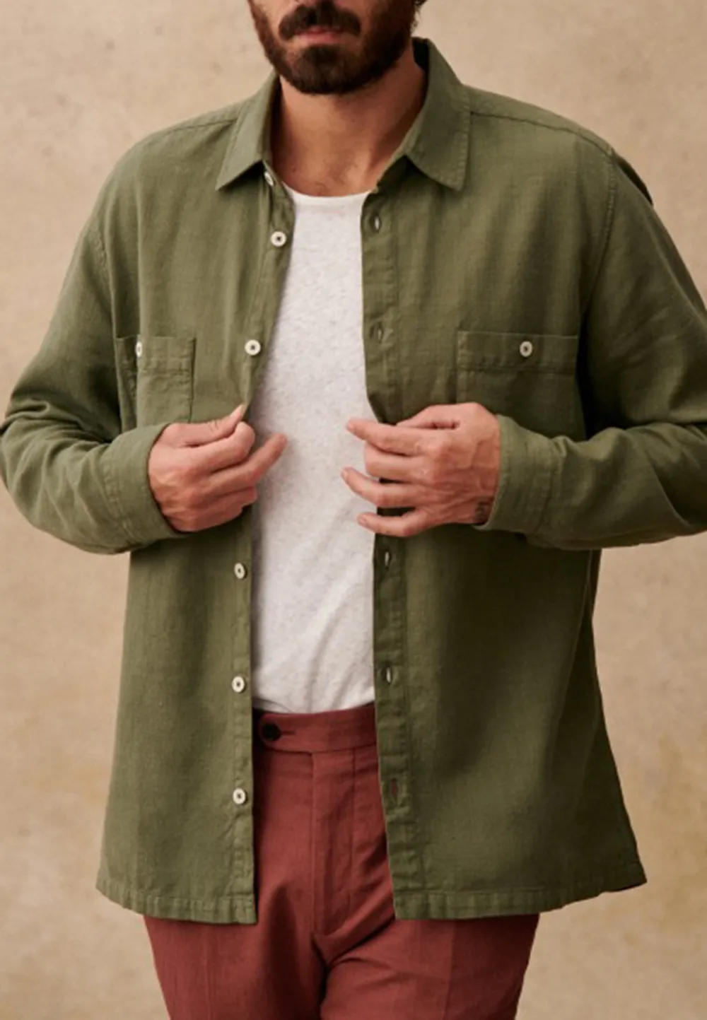 Olive Green Two Chest Pocket Long Sleeve Shirt