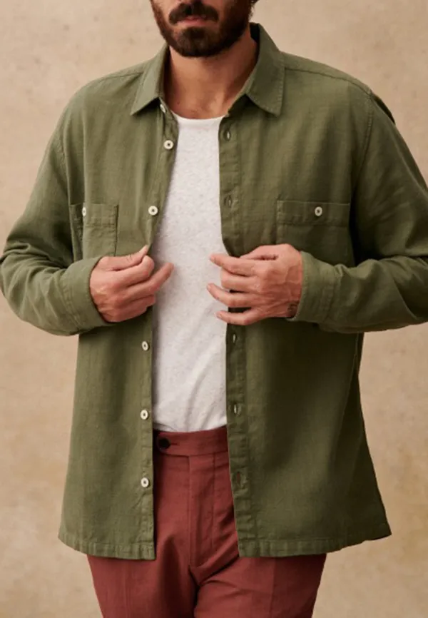 Olive Green Two Chest Pocket Long Sleeve Shirt