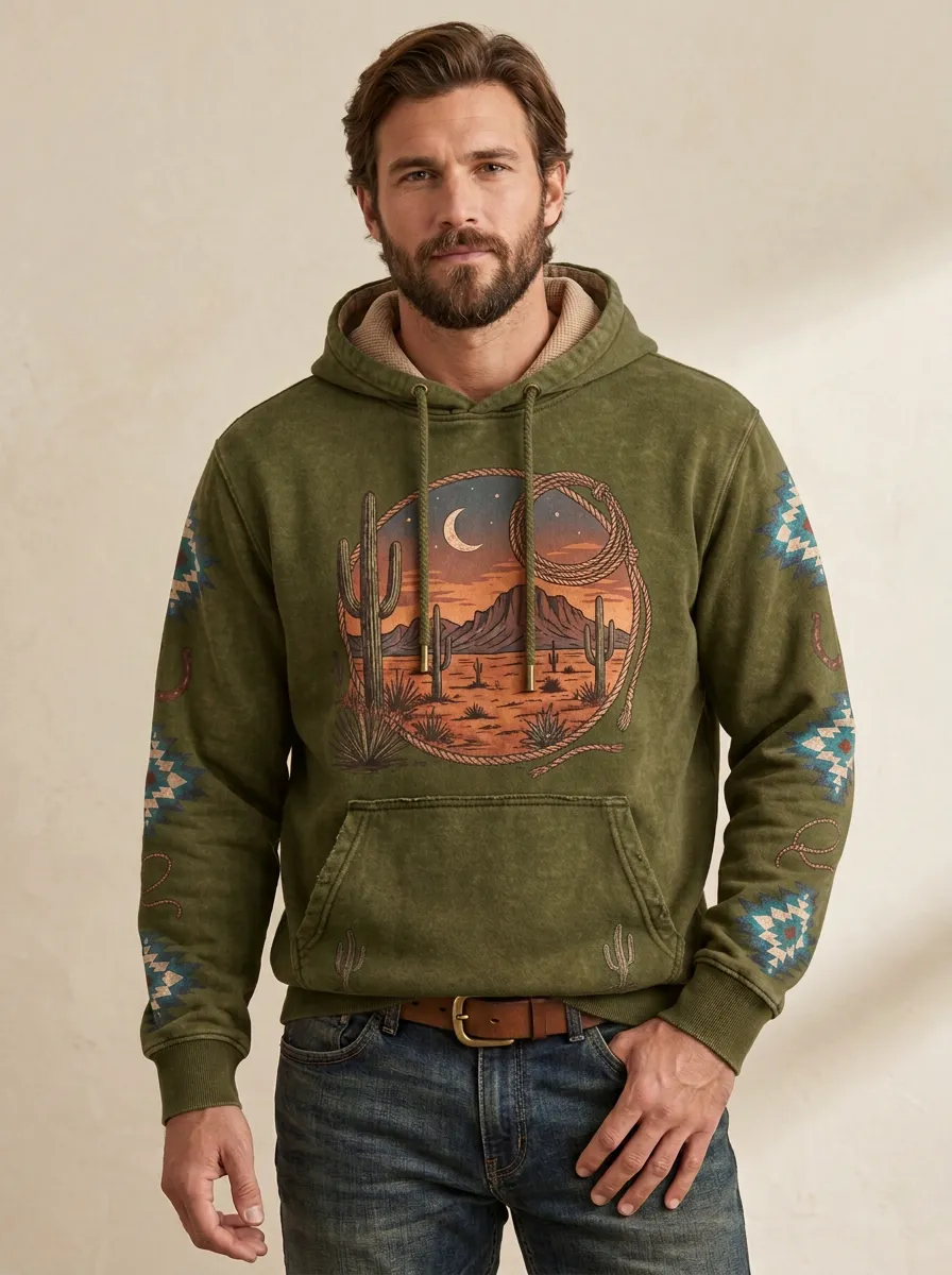 Men's Western Lasso Cactus Desert Graphic Hoodie