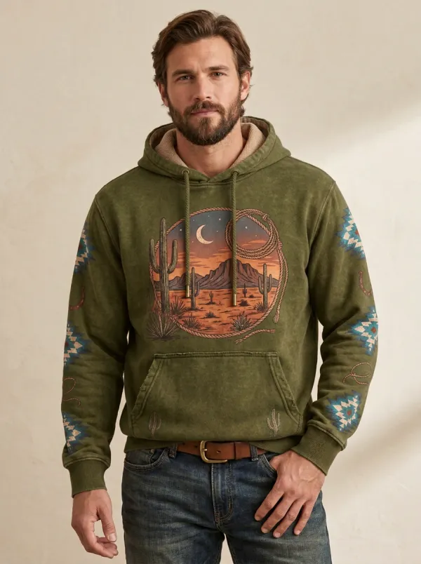 Men's Western Lasso Cactus Desert Graphic Hoodie