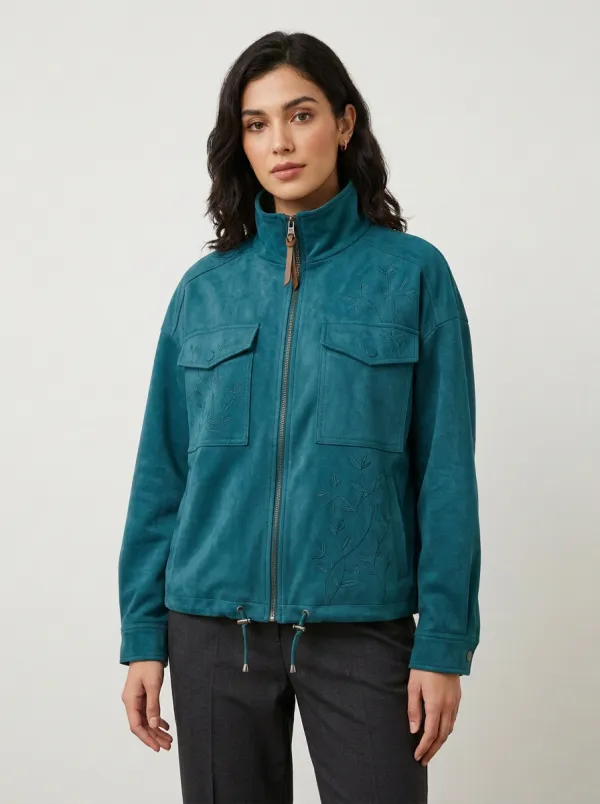 Women's Botanical Floral Embroidered Suede Jacket