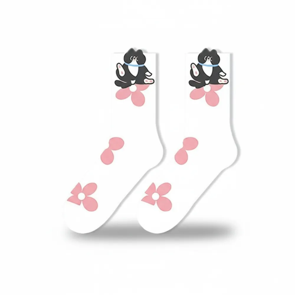 Playful Cat Floral Crew Socks
