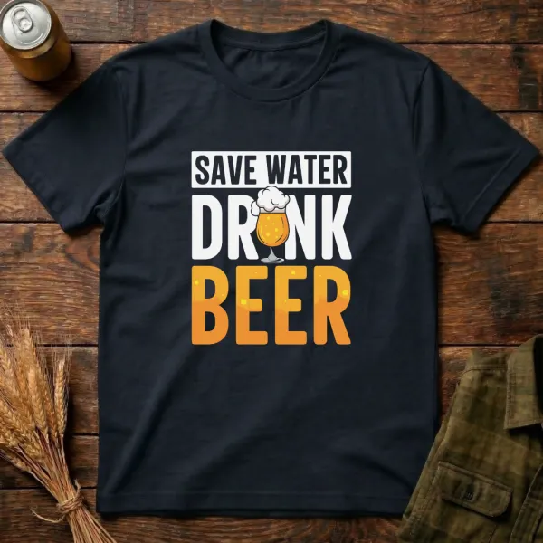 Save Water Drink Beer Graphic Cotton T-Shirt
