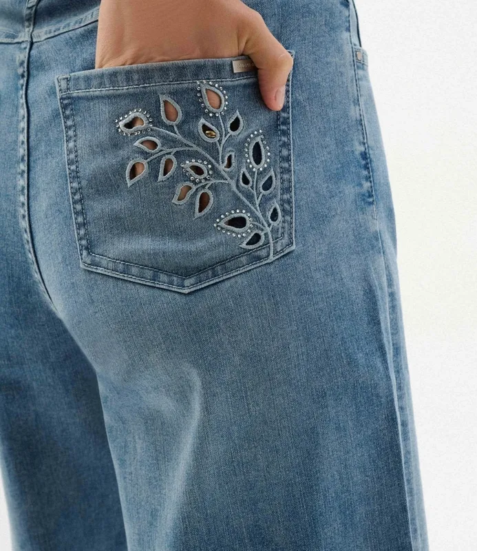 Cotton Denim Embroidered Eyelet Jeans