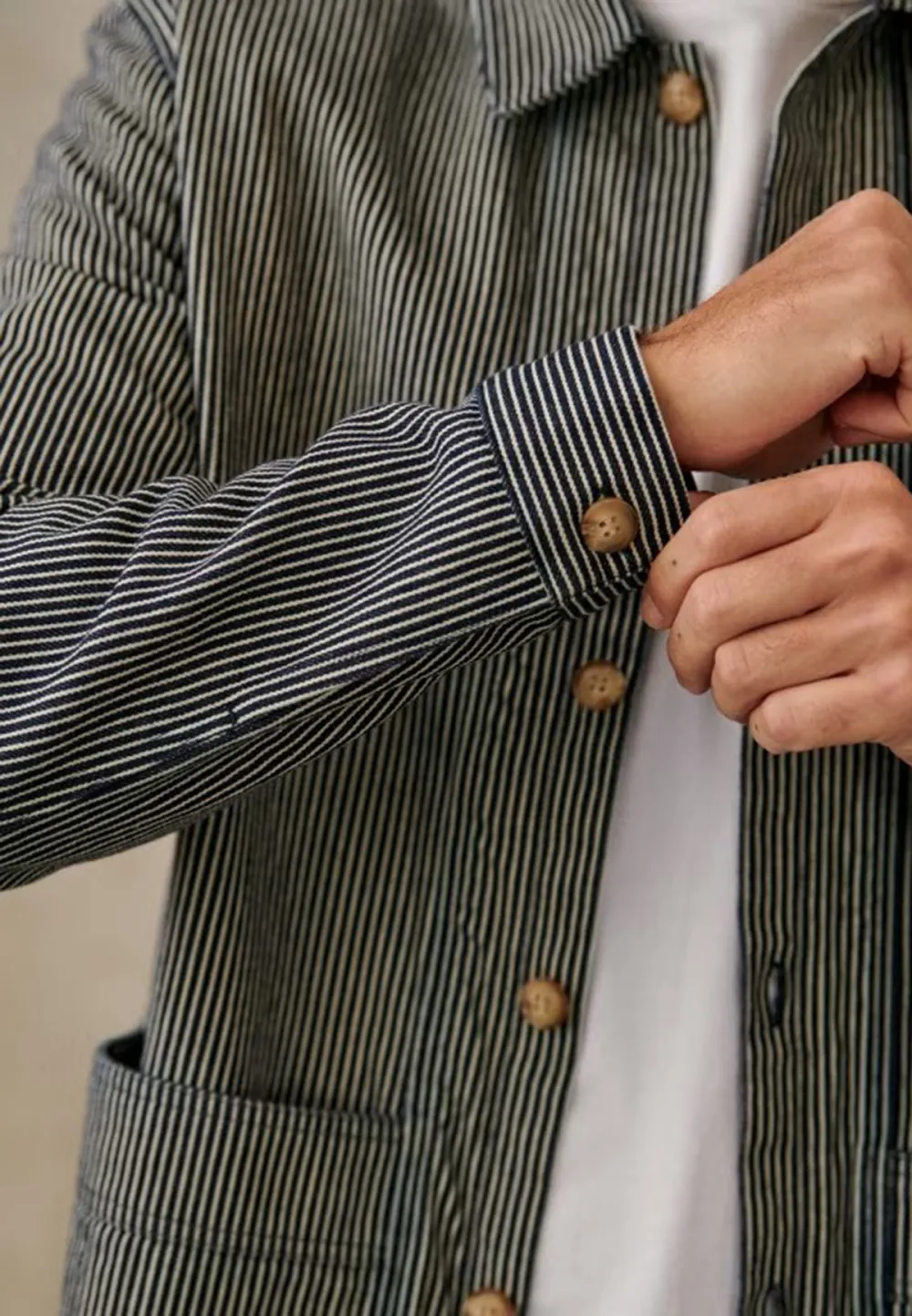 Grey Stripe Cotton Blend Casual Chore Jacket