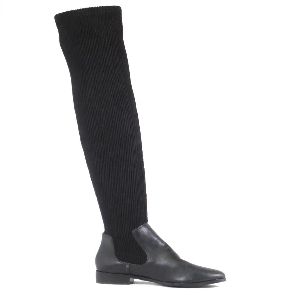 Mixed Material Sock Stretch Knee High Boots