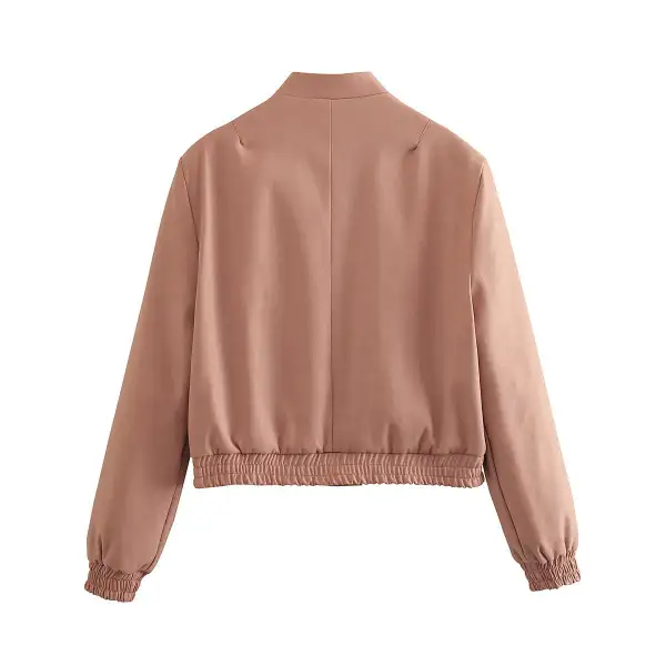 Cropped Stand Collar Snap Front Patch Pocket Bomber Jacket