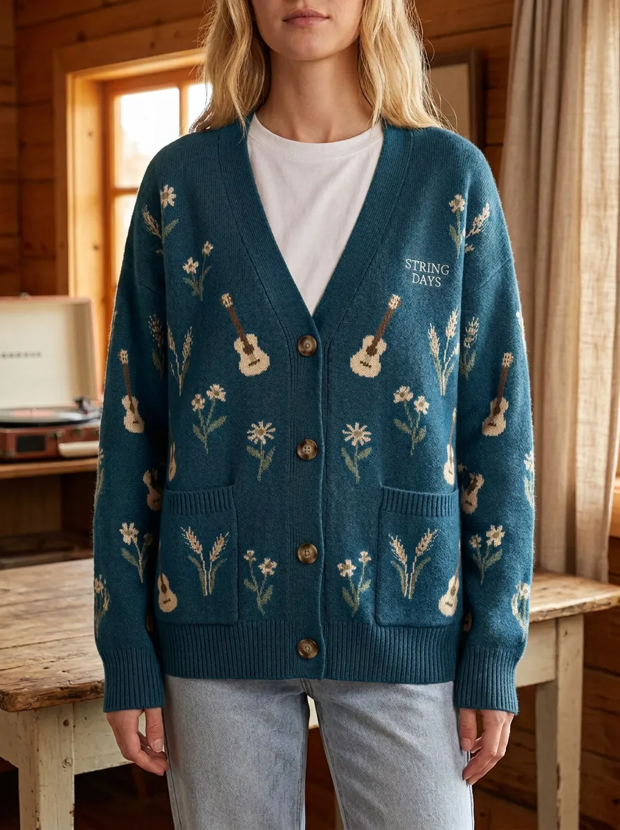 Floral Knitted Women's Country Music Casual Cardigan