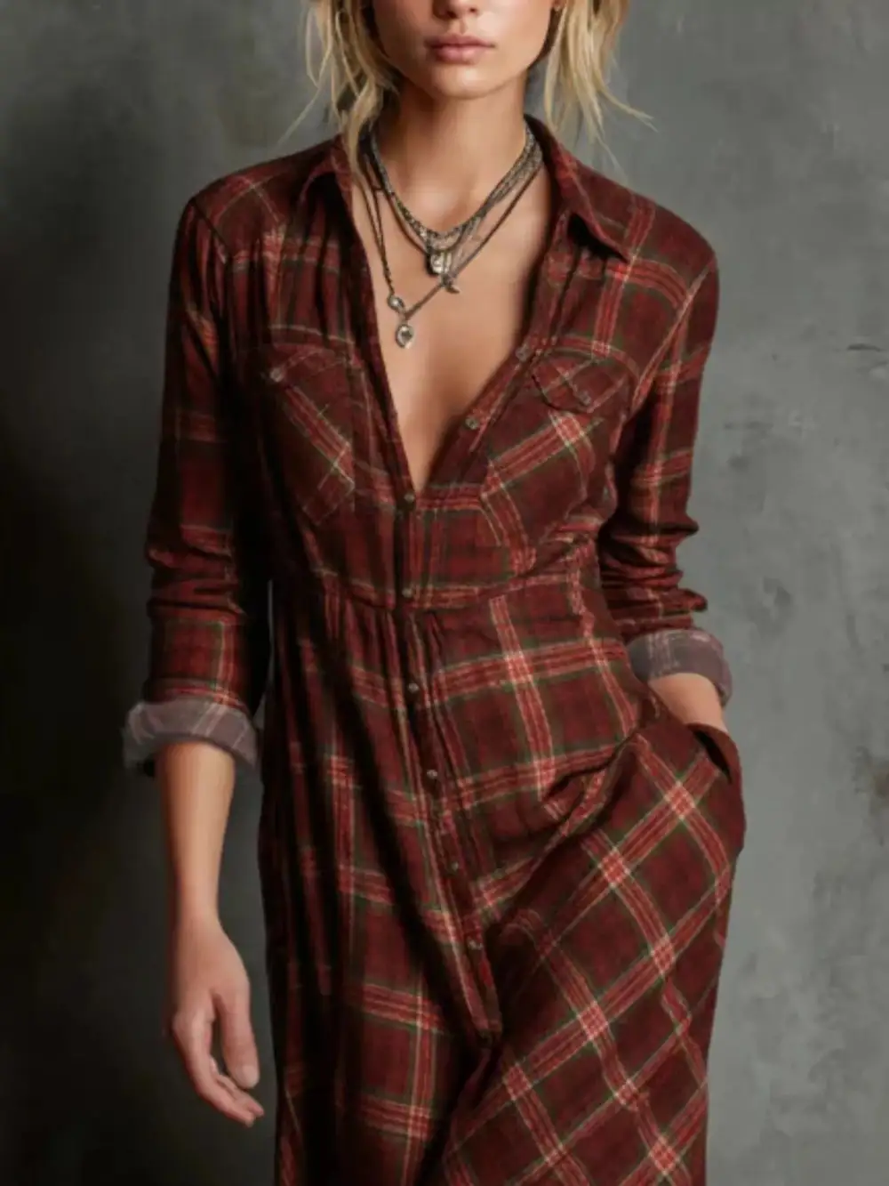 Full Size Plaid Button Down Maxi Dress Plus Size