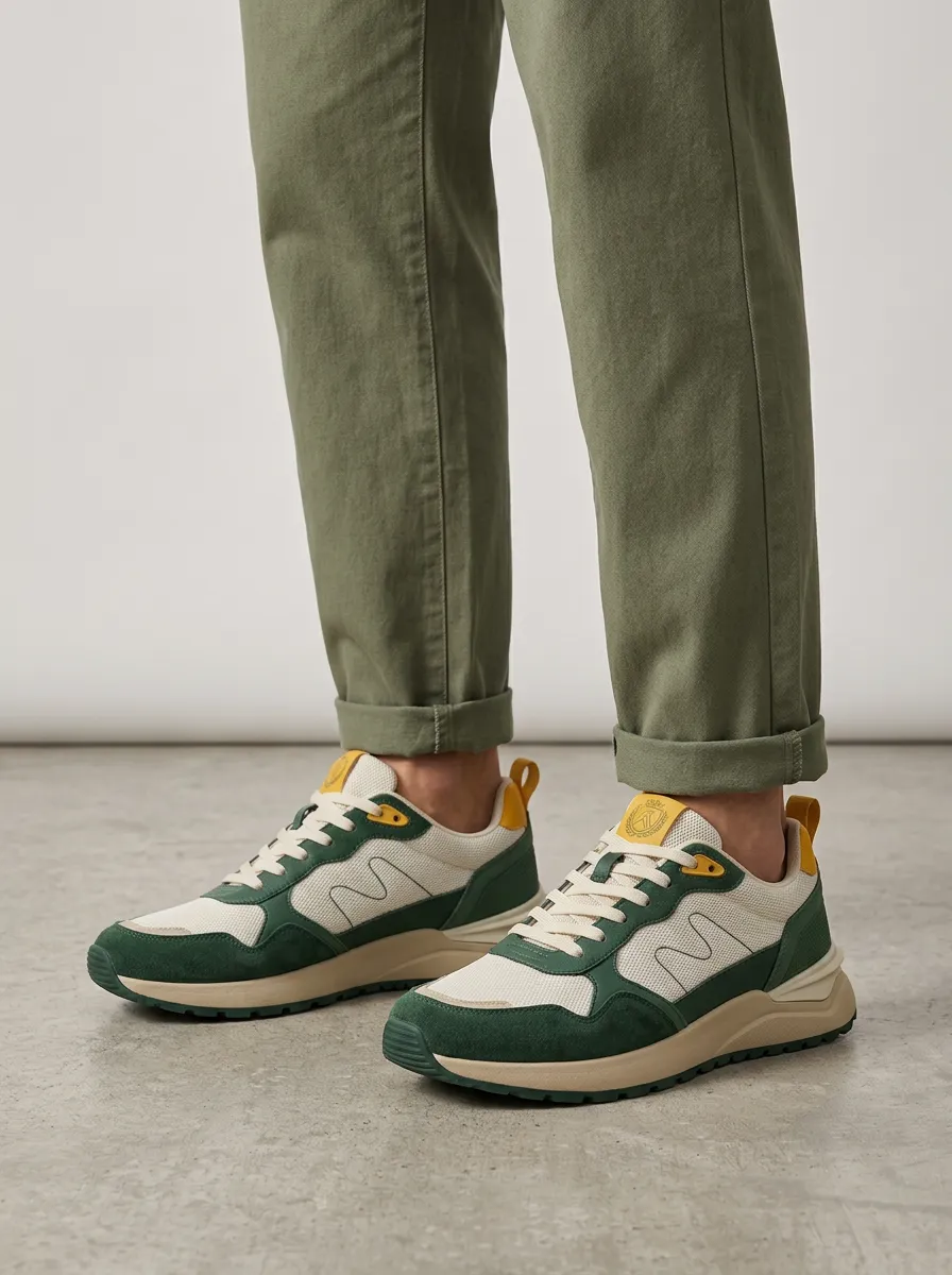 Unisex Suede Mesh Print Sneakers