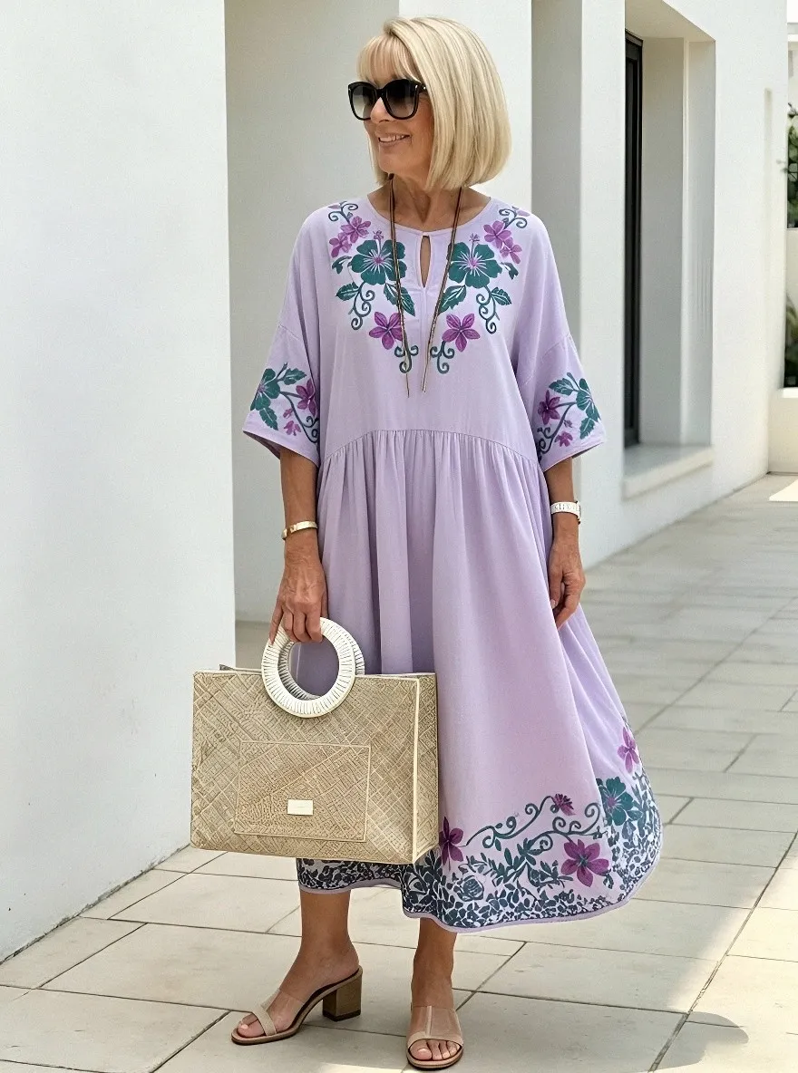 Women's Summer Vacation Floral Embroidered Printed Dress