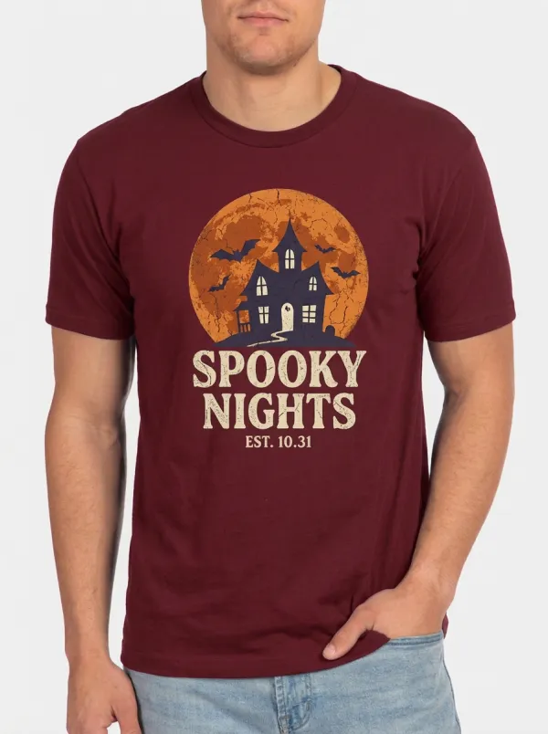 Men's Halloween Spooky Nights Haunted House Printed T-shirt