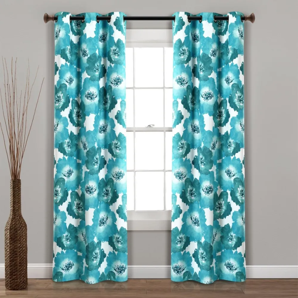 Farmhouse Floral Full Blackout Grommet Curtain Panel Set